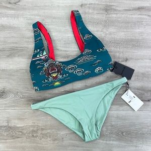 ☀️HURLEY☀️ REVERSIBLE SWIMWEAR SCRAP Mint Green Mod Surf BIKINI SET